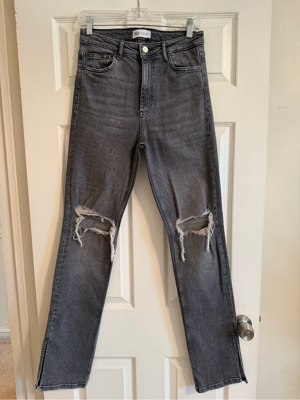 Zara Slim Straight Grey Distressed Men's Jeans